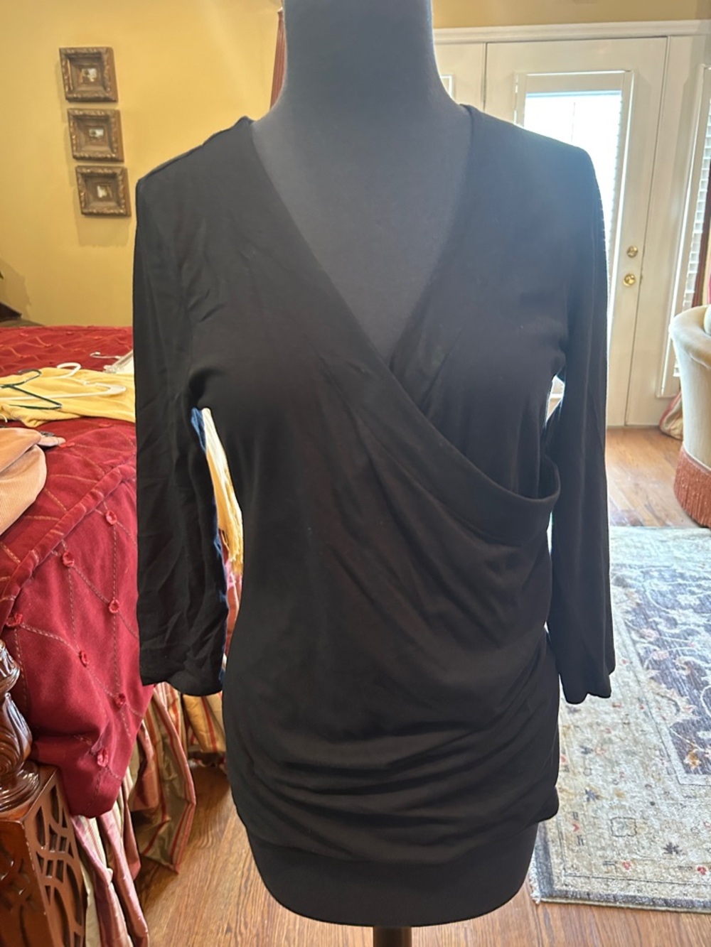 Black Wrap-Front Women's Top Medium Surplice Soft Surroundings